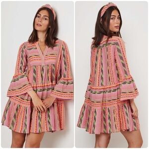 New DEVOTION TWIN Pink and Orange Striped ELLA TUNIC MINI DRESS 🧡🩷Medium